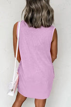 Lavender womens sleeveless summer dress with pockets, machine wash cold