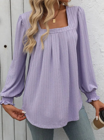 Lavender Square Neck Long Sleeve Blouse for Women Lilac