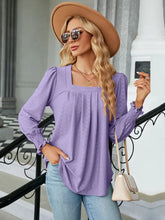 Lavender Square Neck Long Sleeve Blouse for Women Lavender Woman T Shirts