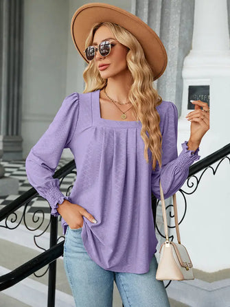 Lavender Square Neck Long Sleeve Blouse for Women Lavender Woman T Shirts