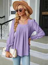 Lavender Square Neck Long Sleeve Blouse for Women Woman T Shirts