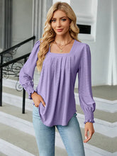 Lavender Square Neck Long Sleeve Blouse for Women Woman T Shirts