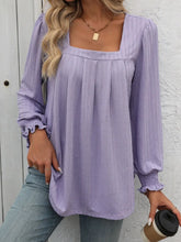 Lavender Square Neck Long Sleeve Blouse for Women