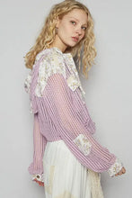 Vintage washed crochet hoodie jacket in lavender with lace and floral embroidery
