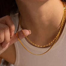 Layered 18k gold-plated stainless steel necklace set on neck