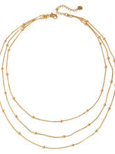 Three-layered beaded chain necklace in 18k gold-plated stainless steel