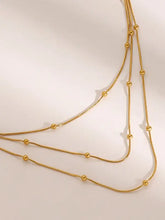 Layered beaded chain necklace in 18k gold-plated stainless steel