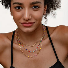 Layered colorful beaded 18k gold-plated chain necklace with gold star and beads