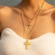 18k gold-plated stainless steel layered cross necklace with double crosses