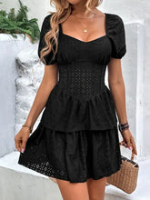 Layered Eyelet Short Sleeve Mini Dress Casual Dresses