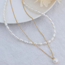 Double-layered freshwater pearl necklace with choker and long chain