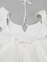 Back view of white off-shoulder ruffled cami with tie-back from Layered Ruffled Cami and Pants Set