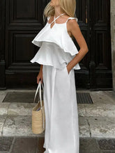 White ruffled sleeveless layered cami top from Layered Ruffled Cami and Pants Set