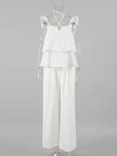 Layered ruffled cami and pants set in white on mannequin