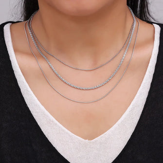 Layered Silver Necklaces Titanium Steel Fashion Jewelry Multiple Chain Lengths Silver One Size