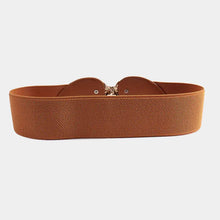Brown textured leaf buckle elastic belt with alloy leaf buckle