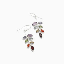 Sterling silver leaf shape alloy earrings with multi-colored marquise gems