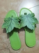 Bright green leaf strap open toe flats slippers