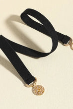 Black velvet lanyard with gold coin charm on leather belt set