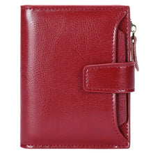 Leather Bifold Wallet in rich red with flap closure and side zipper