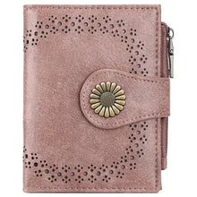 Leather bifold wallet in rose gold faux leather with sunflower clasp