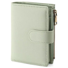 Sleek light green Leather Bifold Wallet with Zipper closure and strap
