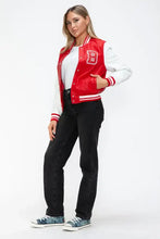 Leather Contrast Snap Red and White Varsity Jacket for Women Woman Outerwear