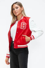 Leather Contrast Snap Red and White Varsity Jacket for Women Woman Outerwear