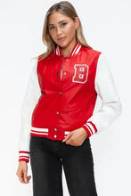 Leather Contrast Snap Red and White Varsity Jacket for Women Woman Outerwear