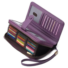 Purple Leather Long Wallet with card slots and wrist strap