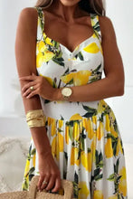 Lemon print sweetheart neck maxi dress with spaghetti straps