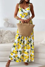 Lemon print sweetheart neck maxi dress with adjustable straps