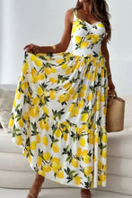 Womens white maxi dress with lemon print sweetheart neck