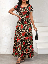 Leopard and Rose Print Maxi Dress Scarlet