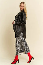 Leopard animal print long midi skirt with red high-heeled sandals