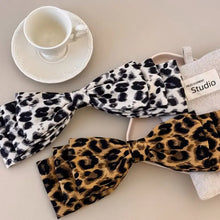Two piece leopard bow hair ties set in black white and brown