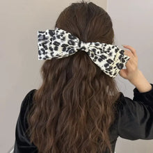 Leopard bow hair clip in black white brown scrunchie set