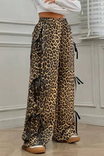 Leopard Bow Tie Elastic Waist Pants Woman Pants