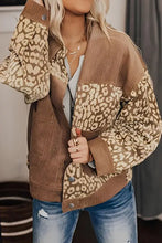 Leopard Button Up Drop Shoulder Jacket Camel Woman Outerwear