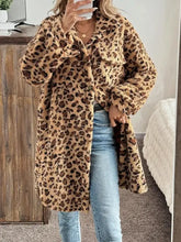 Leopard Button Up Long Sleeve Fuzzy Coat Leopard Woman Outerwear