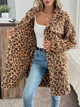 Leopard Button Up Long Sleeve Fuzzy Coat Woman Outerwear