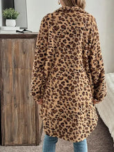 Leopard Button Up Long Sleeve Fuzzy Coat Woman Outerwear