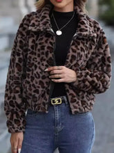 Leopard Collared Neck Zip Up Jacket Leopard Woman Outerwear