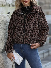 Leopard Collared Neck Zip Up Jacket Woman Outerwear