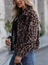 Leopard Collared Neck Zip Up Jacket Woman Outerwear