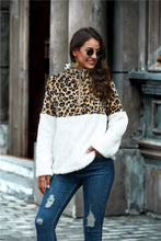 Leopard Color Block Half-Zip Collar Teddy Sweatshirt Woman Sweatshirts