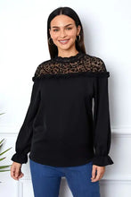Leopard Frill Flounce Sleeve Blouse Black Woman Blouses