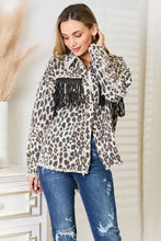 Leopard Fringe Detail Collared Neck Denim Jacket Woman Outerwear