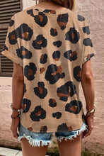 Leopard half button short sleeve t-shirt with rolled cuffs and distressed denim shorts