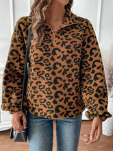 Leopard half zip long sleeve sweatshirt for women with pockets
